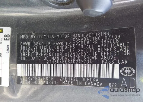 2010 Toyota Corolla Le from USA, damaged, VIN 2T1BU4EE6AC247734